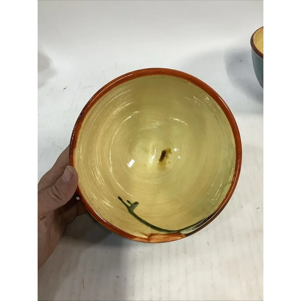Lot Of 3 Hand Painted Glazed Pottery Bowls - 3.75”Hx6.5”D